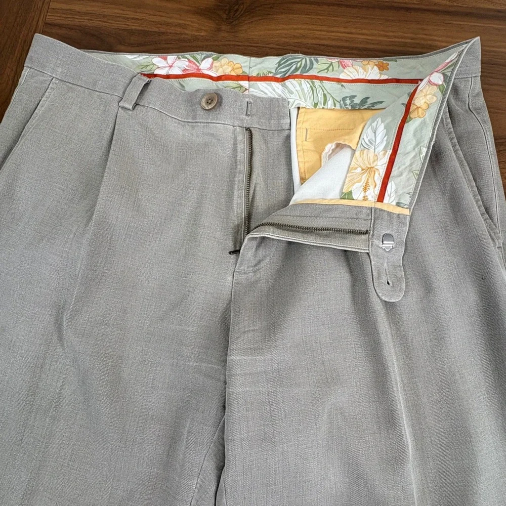 Tommy Bahama Mens‎ Gray Silk Blend Pleated Dress Pants 35x34 Floral Lined